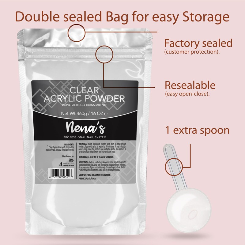 Nena's 16oz Acrylic Liquid Monomer + 16oz Clear Acrylic Powder