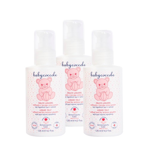 Babycoccole Set of 3 Liquid Talcum No Talcum Prevents Nappy Redness Dry and Refreshes Skin After Bathing, Naturally Regulates Sweating 3 x 125ml