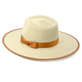 FLUFFY SENSE. Unisex Wide Brim Sun Hat Straw Panama Rancher Fedora Hat for Men Beach Hat for Women (US, Alpha, Medium, Beige)