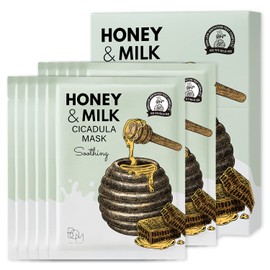bom Honey Milk Cicadula Face Mask 10 Pack Instant Soothing Hydrating Facial Sheet Masks with Honey and Milk Complex, Cica, Calendula