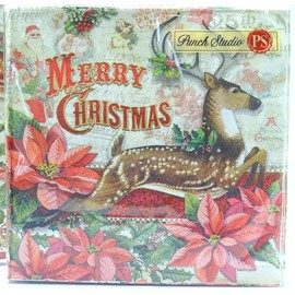 40 Ct Punch Studio Leaping Reindeer Christmas Luncheon Napkins, Victorian Holiday Deer Stag