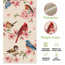 Uruney Spring Summer Birds Flower Table Runner, Cherry Blossom Cardinal Blue Jay Goldfinch Kitchen Dining Table Decoration, Robin Sparrow Burlap Indoor Outdoor Home Decor Party Supply 13 x 72 Inches