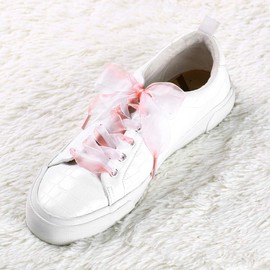 Allegra K Organza Shoelaces, Ribbon, Flat Laces, Flat Laces, Wide Sneakers, Width 1.0 inches (2.5 cm), pink white