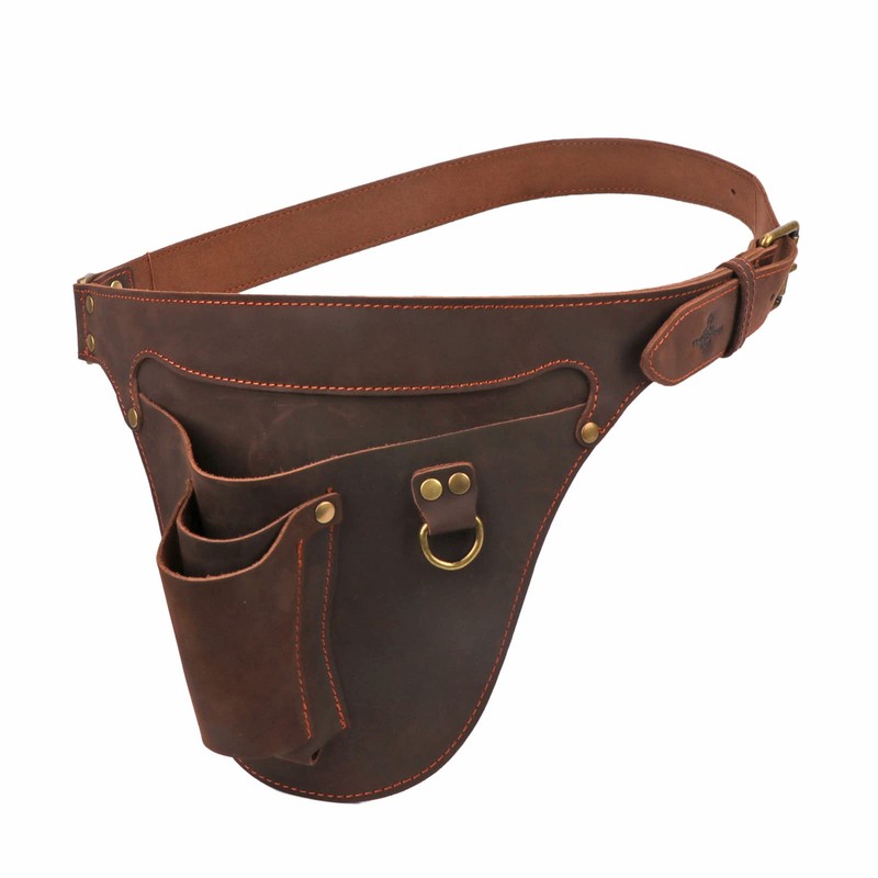 TOURBON Leather Garden Tool Bag Adjustable Waist Work Belt Pouch