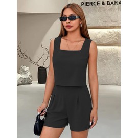 Mono de mujer de lino, dos piezas, sin mangas, camisa de gasa, pernera ancha, cintura elástica, informal, pantalón corto de lino