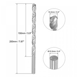sourcing map 6542 High Speed Steel Straight Shank Twist Extra Long Drill Bit, Uncoated 10.2mm Drill Diameter 200mm Length