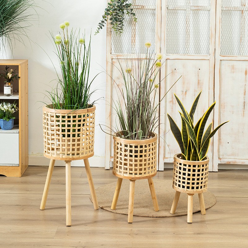 Woven Flower Pot Faux Rattan Planter High Living Room Floor