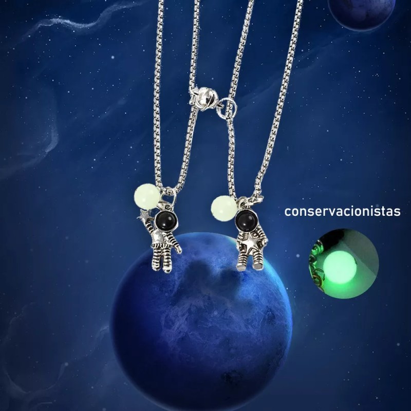 TECNOLOGÍA INFINITA Light Up Pareja Pulsera Collar Imán Astronauta Amistad