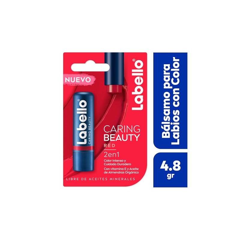 LABELLO Blsamo Labial Caring Beauty Red (4.8 g), Color Intenso