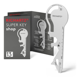 RICHARTZ Super Key Shop | Multitool Keyring | 13 Practical Functions | High-Quality, Matt Blasted Stainless Steel | Key Ring Tool Including Packaging & Function Description