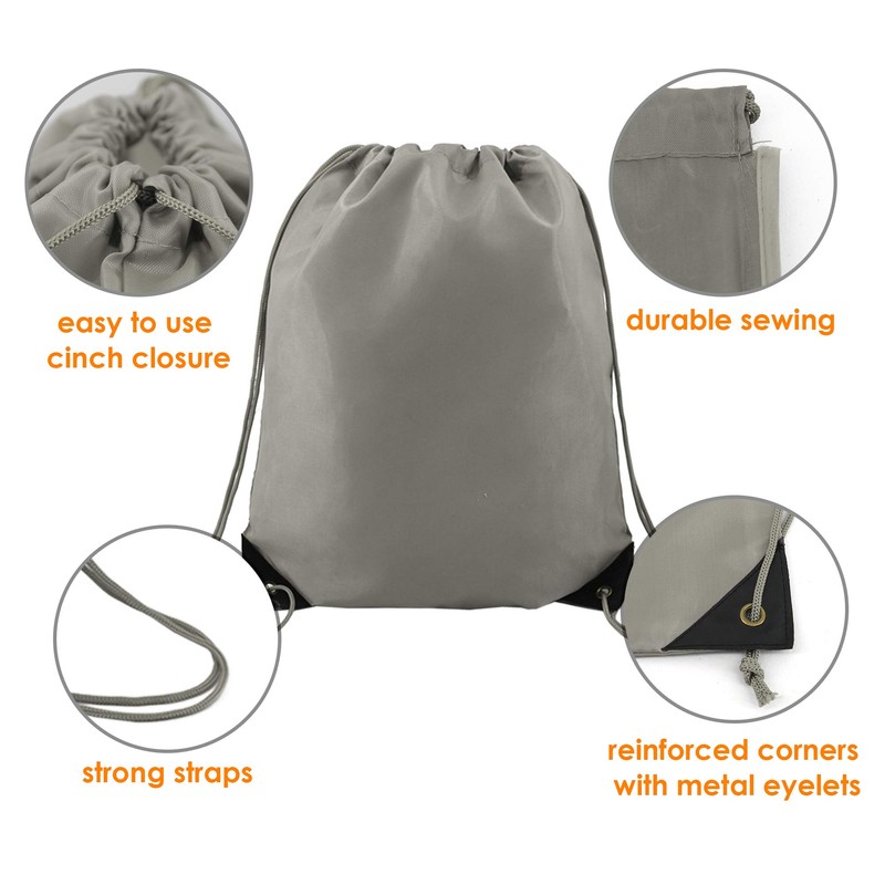 BeeGreen 20 Pieces Gray Drawstring Backpack Bags Bulk Nylon Gym