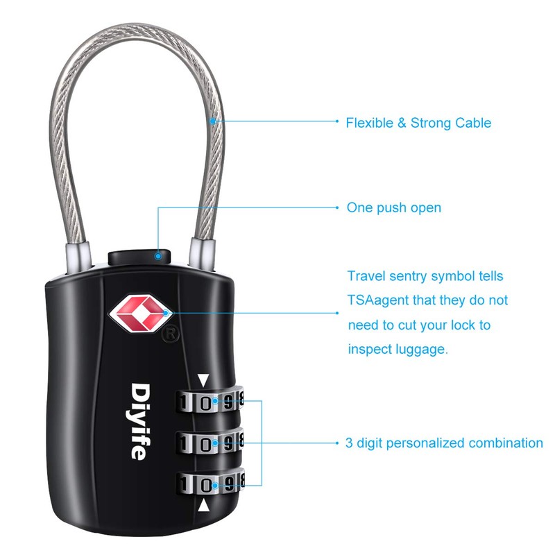TSA Luggage Locks, Diyife 3-Digit Security Lock, Combination Locks, Code