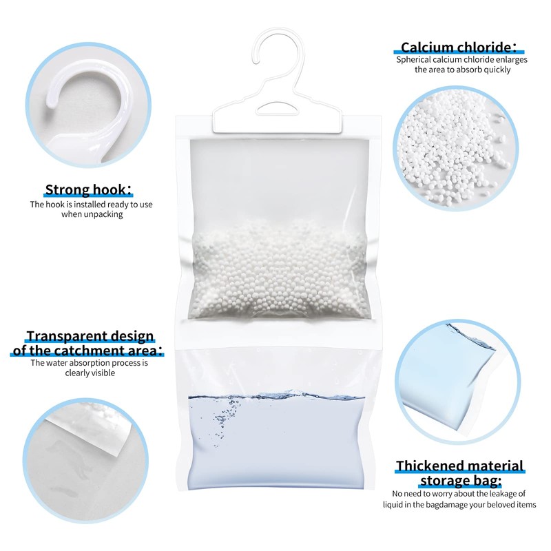 ZSZMFH 12 Pack Moisture Absorber Hanging Bags, Fragrance Free Humidity