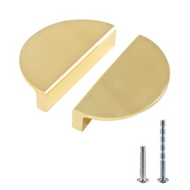 Jiozermi 2 Packs Half Moon Cabinet Pulls, 2 1/2 inch Drawer Pulls, Semicircle Pulls, Solid Brass Hardware Pulls, Gold (Total Length: 3.74")