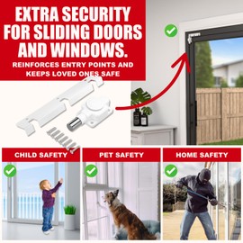 Securityman Sliding Door Lock | Sliding Glass Door Lock for Child Safety, Pet, Patio, & Adjustable Ventilation with Button Actuation, Metal Shaft