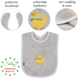 Smithy Children's Bib Made from 100% Cotton - Spill Proof Baby Bib with Press Stud Fastening in 24 x 24 cm, lightgrey