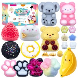 Paquete de 21 juguetes sensoriales de Taba Squishies para fiestas, juguetes para apretar, 6, 7, 8, 9, 10, 11, 12 años, regalo de cumpleaños, regalos de Pascua, juguetes para niños cuadrados (12