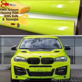 AUTOGOODY 96" x 60" Gloss Neon Green Vinyl Film Wrap Air Bubble Free 8ft x 5ft