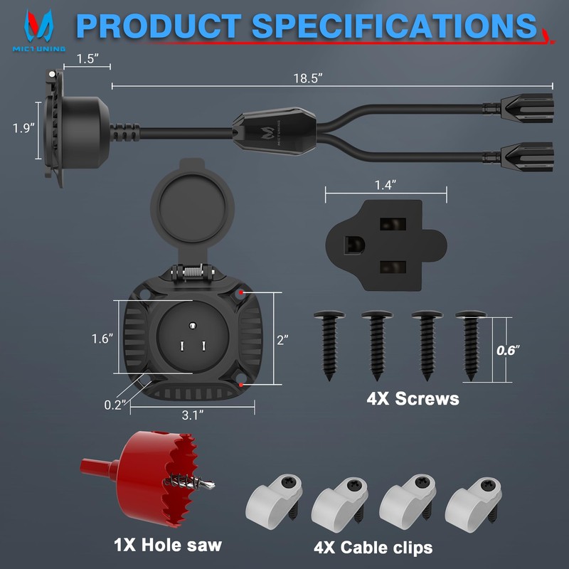 MICTUNING AC Port Plug with Heavy Duty Integrated Dual 20"