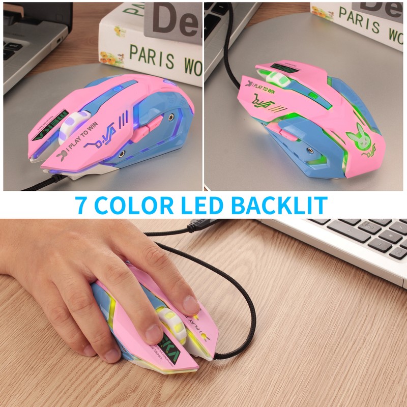 Greshare Gaming Mouse,7 Colors Backlit Optical Game Mice Ergonomic USB