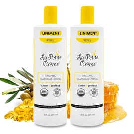 La Petite Creme French Premium Diapering Lotion - Diaper Cream Alternative to Baby Wipes - Moisturizer & Skin Cleanser - USDA Certified Organic Ingredients - Baby Essentials (2 Bottles of 20 oz)