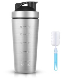 AOOWU Stainless Steel Protein Shaker, 900 ml Shaker Protein Sports Fitness with Scale & Mixball & Foam Brush, Shakers, BPA Free, Leak Proof, Durable, Odourless, for Protein, Diet, Fitness Shakes