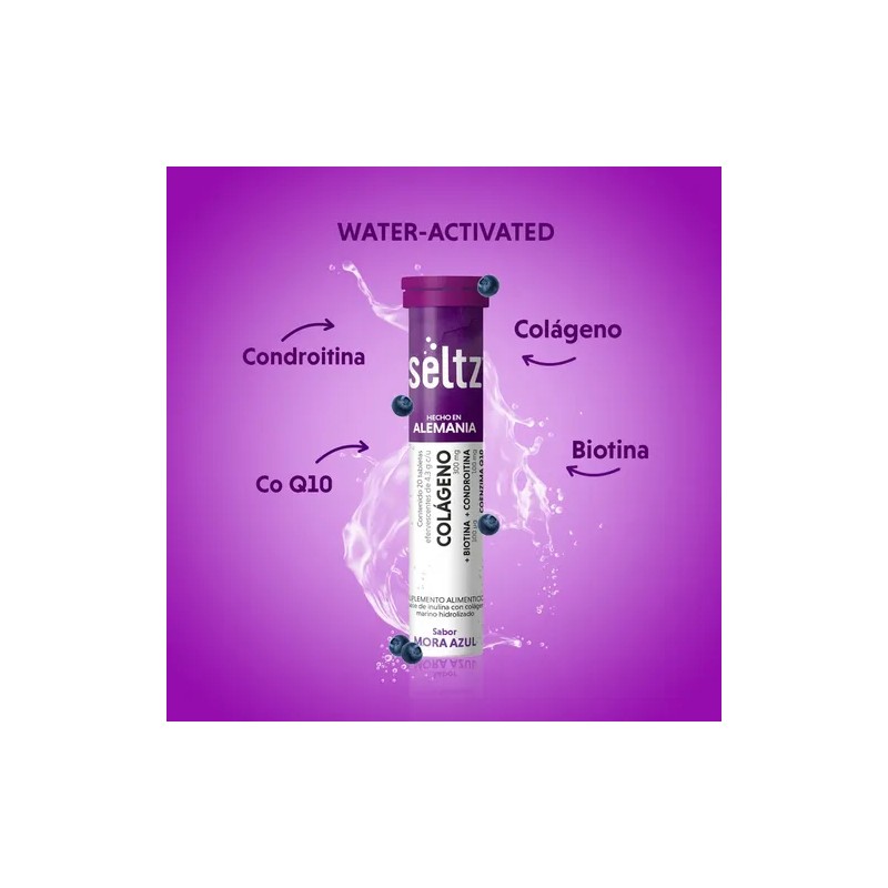 Colágeno Coq10 Biotina 3 Pack Seltz Tabs Efervescentes Sabor Mora