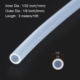 Rebower 10ft 1/32" ID x 1/8" OD Silicone Tubing Clear 1mm x 3mm Industrial Plastic Tubing Pure Silicone Hoses for Pump Siphoning Draining Irrigation Brewing