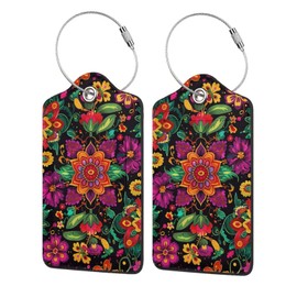 Colorful Mandala 2-Pack Leather Luggage Tag Set, Travel Luggage Tags with Privacy Id Label, Stainless Steel Ring and Address Card for Men and Women Travel