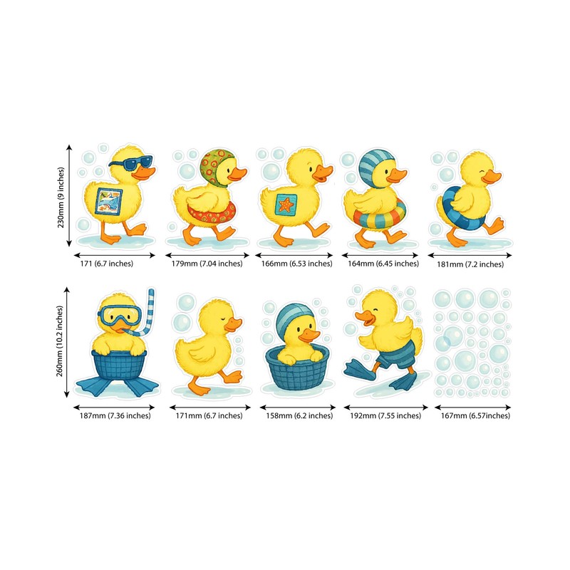 Cute Duck Wall Stickers for Bathroom – 9 Removable Waterproof