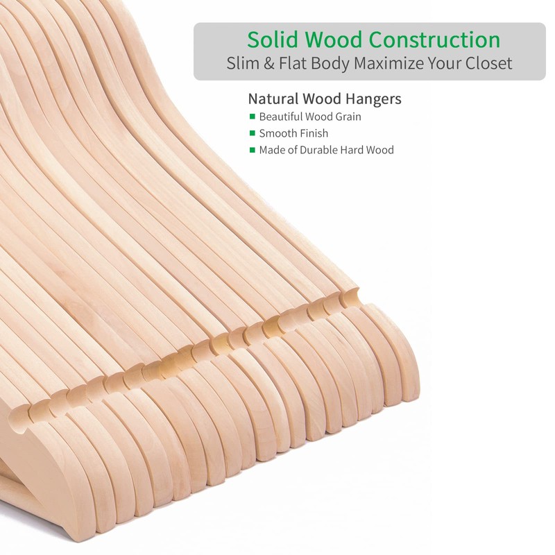 Nature Smile 20 Pack Unfinished Natural Solid Wooden Clothes Hangers