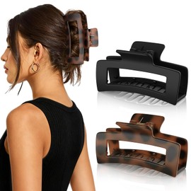 Oeusnael 2 PCS 5 Inch Extra Large Hair Clips for Thick Long Curly Hair - Xl Jumbo Banana Claw Clips for Women Girls, Strong Hold Oversized Jaw clips, Matte Non-slip Hair Accessories, Tortoise & Black