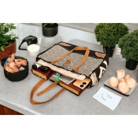 RAJERIYA SEL de MER Upcycled Canvas & Leather Shoulder Bag,Tote Bag, Classic Canvas Tote Handbag Bag for Women