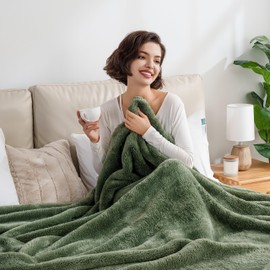 Berkshire Blanket Classic Extra-Fluffy™ Plush Blanket, King Size Bed Blanket, Soft Fuzzy Fluffy Long Hair Blanket for Couch Sofa Bed, Dark Sage Green, 90x108 Inches