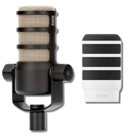 Rode PodMic Cardioid Dynamic Broadcast Microphone with WS14 PodMic Pop Filter - White