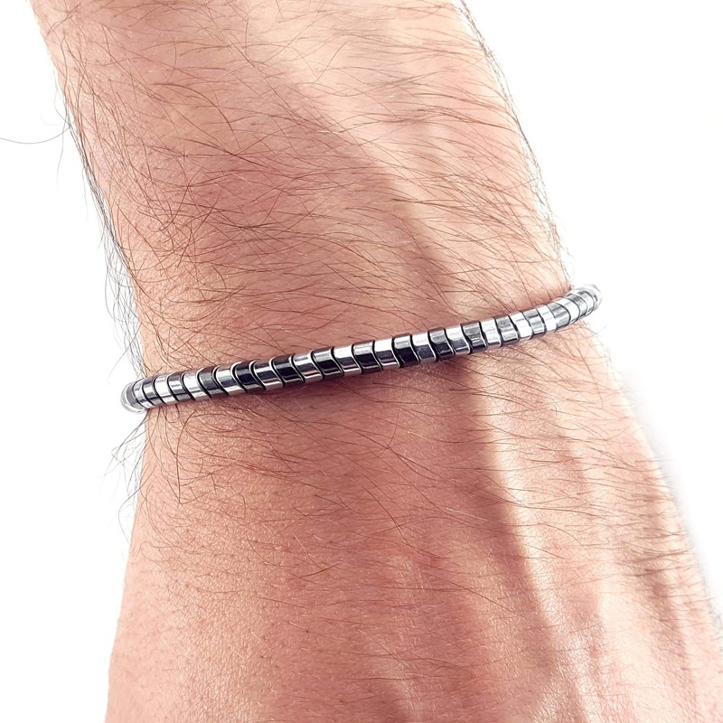 Pulsera Ajustable de Hombre | Piedra Hematita 4mm (Plateada)
