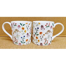 Meadow Flowers Mugs Set of 2 Large Balmoral 400 ml 14oz Bright Floral Cups Hand Decorated UK