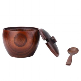 VIFERR Sugar Bowl Wooden Spice Box Salt Container with Lid and Spoon, Solid Wood Spice Jars for Salt Pepper Sugar Herbs