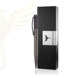 Hörner Fortress High Quality Ballpoint Pen Black Silver | Ink Colour Blue 1 mm | Made of Metal | Elegant Writing Set with Gift Box I Premium Pen for Men and Women | Modern Ergonomic Design