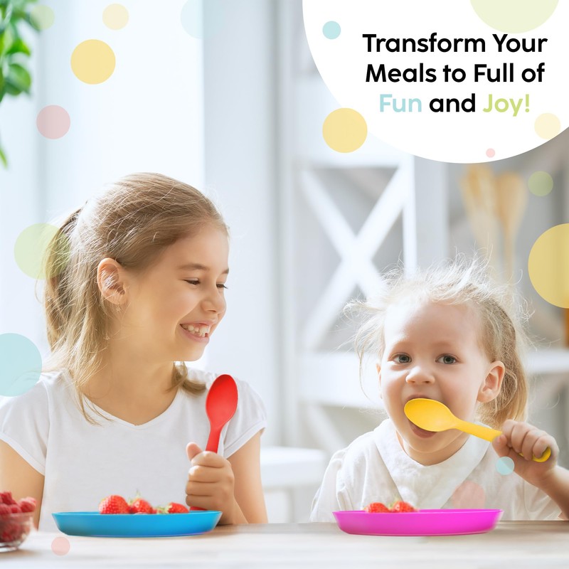 PLASKIDY Kids Plates Set of 12 - Toddler Plastic Dinner