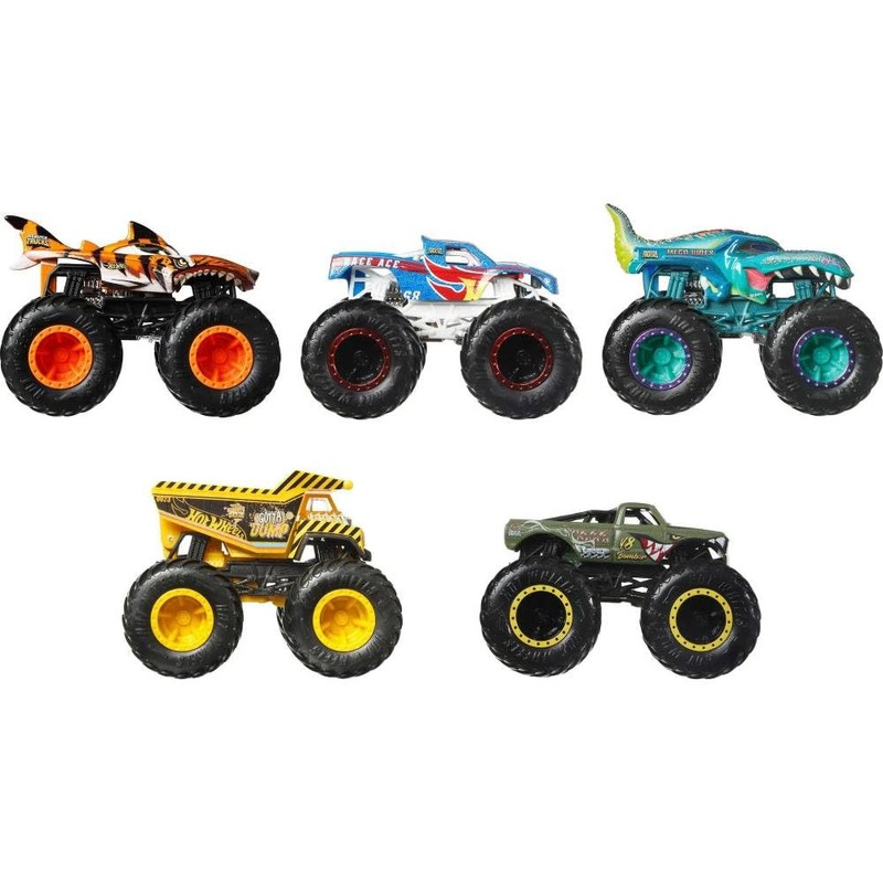 Hot Wheels Monster Trucks Crash Crew, 5-Pack Vehicles with Tiger