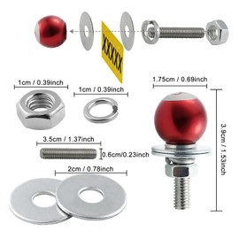 Bashineng 8 Ball License Plate Screw Fasteners Kit Billiards License Plate Bolts Decoration Stainless Steels Aluminum Alloy Universal Fit Most Cars Truck Motorcycle 4 Pcs (Red)