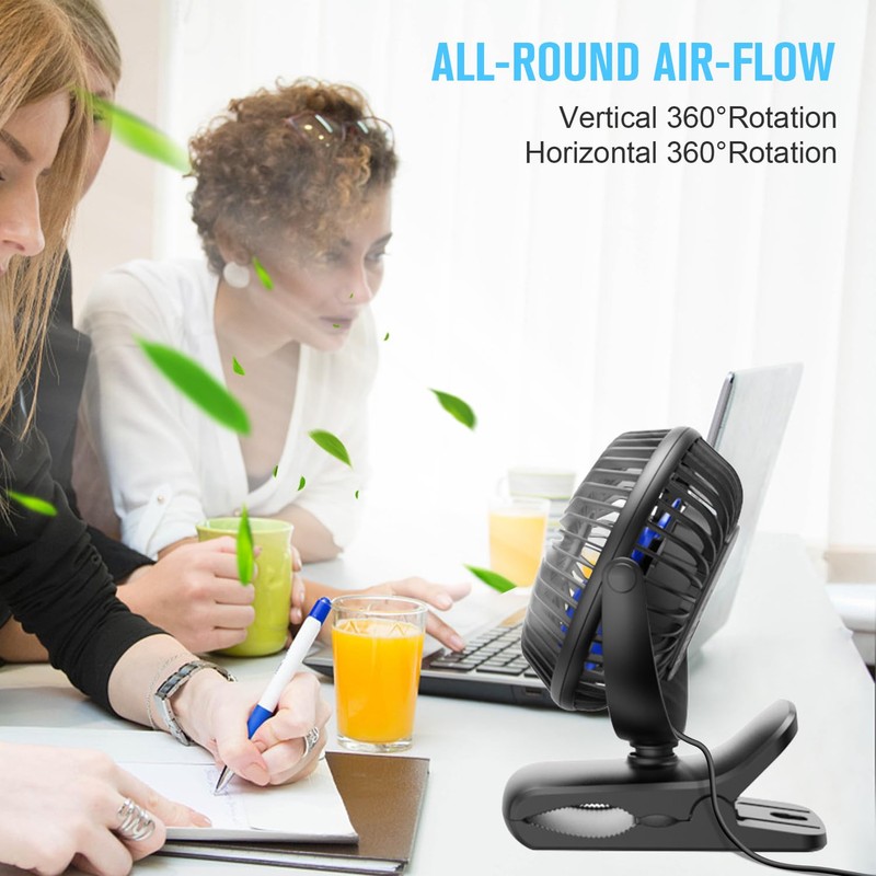 BESKAR USB Clip on Fan, Portable Small Fan with Cord