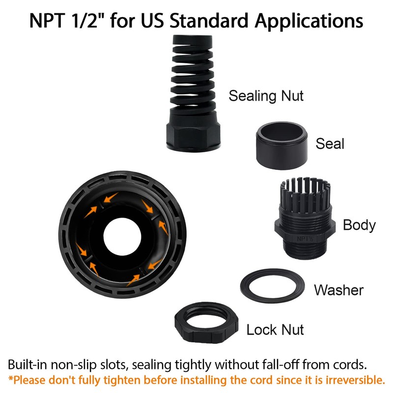 LeMotech 20Pcs NPT 1/2" IP68 Waterproof Cable Gland Flex Spiral