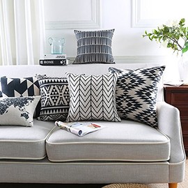 Modern Homes Black and White Throw Pillow Covers 16x16 inches; 100% Cotton Cushion Covers and Sham Set for sofa, bed 16 x 16 (Pack of 6)