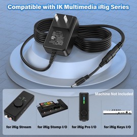 HIENADTOR 5V 3A Charger Power Cord for IK Multimedia Power Supply AC DC Adapter for iRig PSU for iRig Stream for IRIG Stomp I/O for iRig Pro I/O Keys I/O Stereo Audio DC5V 3000mA 5VDC Charging Plug