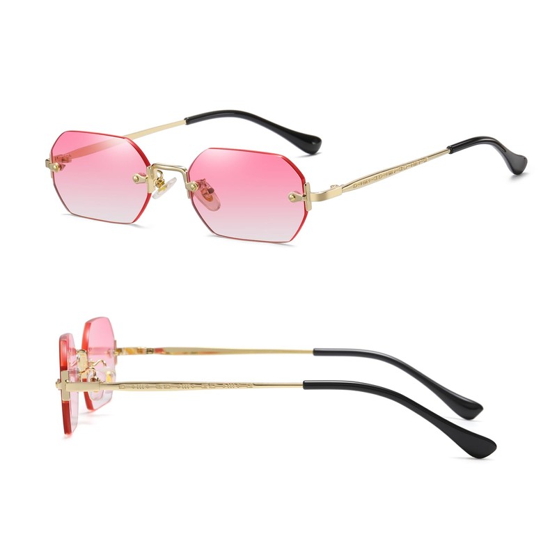 JCTAIFOO Retro Rimless Rectangular Sunglasses Women Men Vintage Slim Rectangular