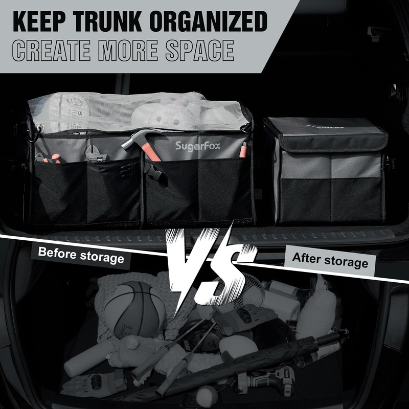 SugarFox Modular (63L+26L) Trunk Organizer for Car/SUV, Heavy-Duty Storage, Soft/Hard