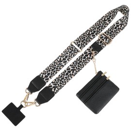 MBAIYO Handykette Universal mit Tasche, Clip and Go Handygurt mit PU Leder Reißverschlusstasche Verstellbares Handy Umhängeband Leopardenmuster Umhängegurt Handyband zum Umhängen Handy Zubehör