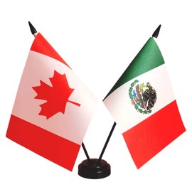 Canada Mexico Friendship Flag, Mexican Desk Flag,Canada Mexican Desk Flag,Twin Table Flag，Mexican Office Table Flag on Stand Base, Decorations for Offices, Families, Conference rooms